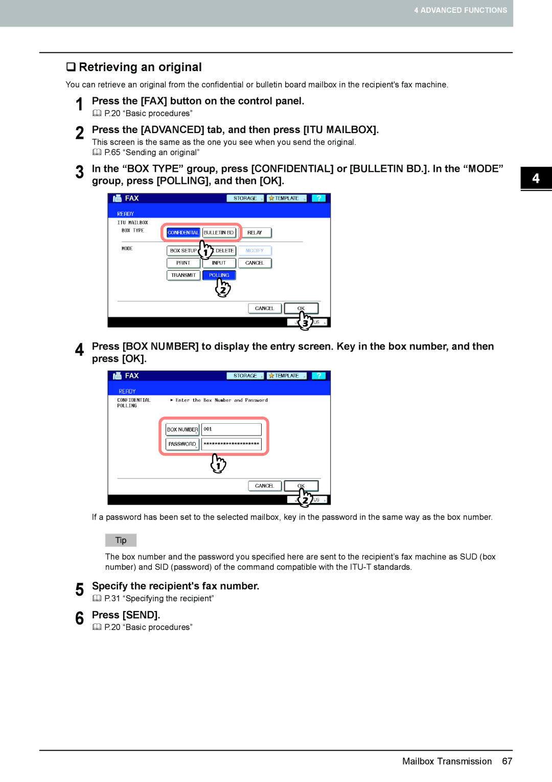 Toshiba GD-1260, GD-1250, GD-1270 manual ‰ Retrieving an original, Specify the recipients fax number Press Send 