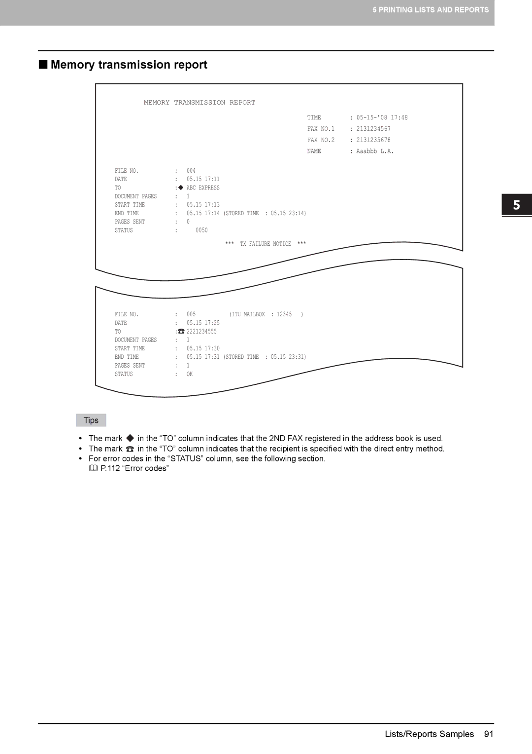 Toshiba GD-1260, GD-1250, GD-1270 manual „ Memory transmission report 