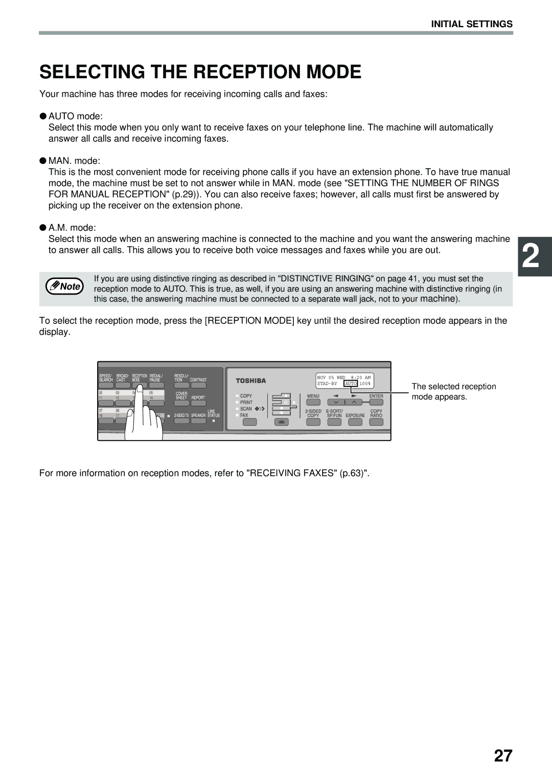 Toshiba GD-1300 manual Selecting the Reception Mode 