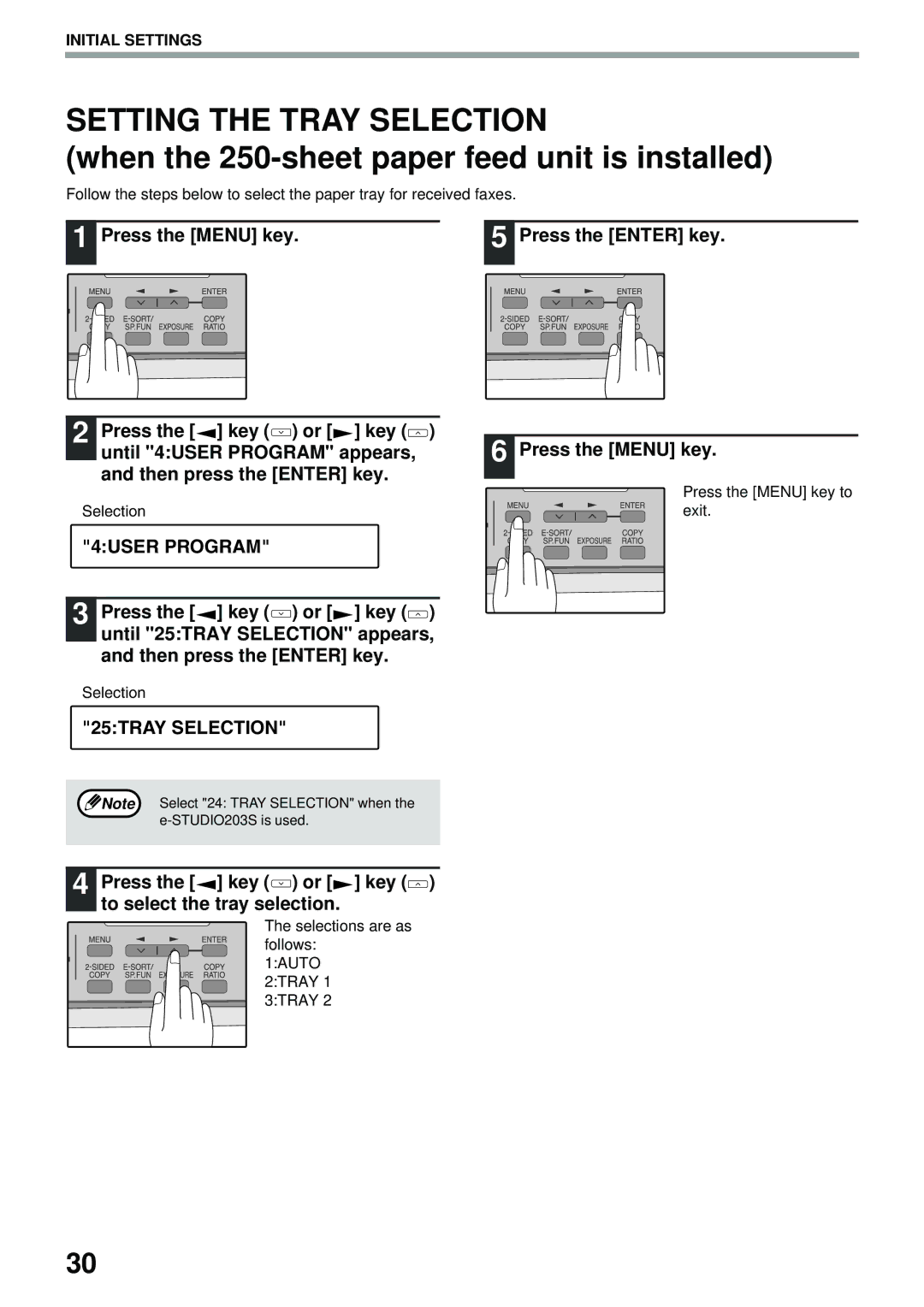 Toshiba GD-1300 manual Setting the Tray Selection, 25TRAY Selection, Press the key or key to select the tray selection 