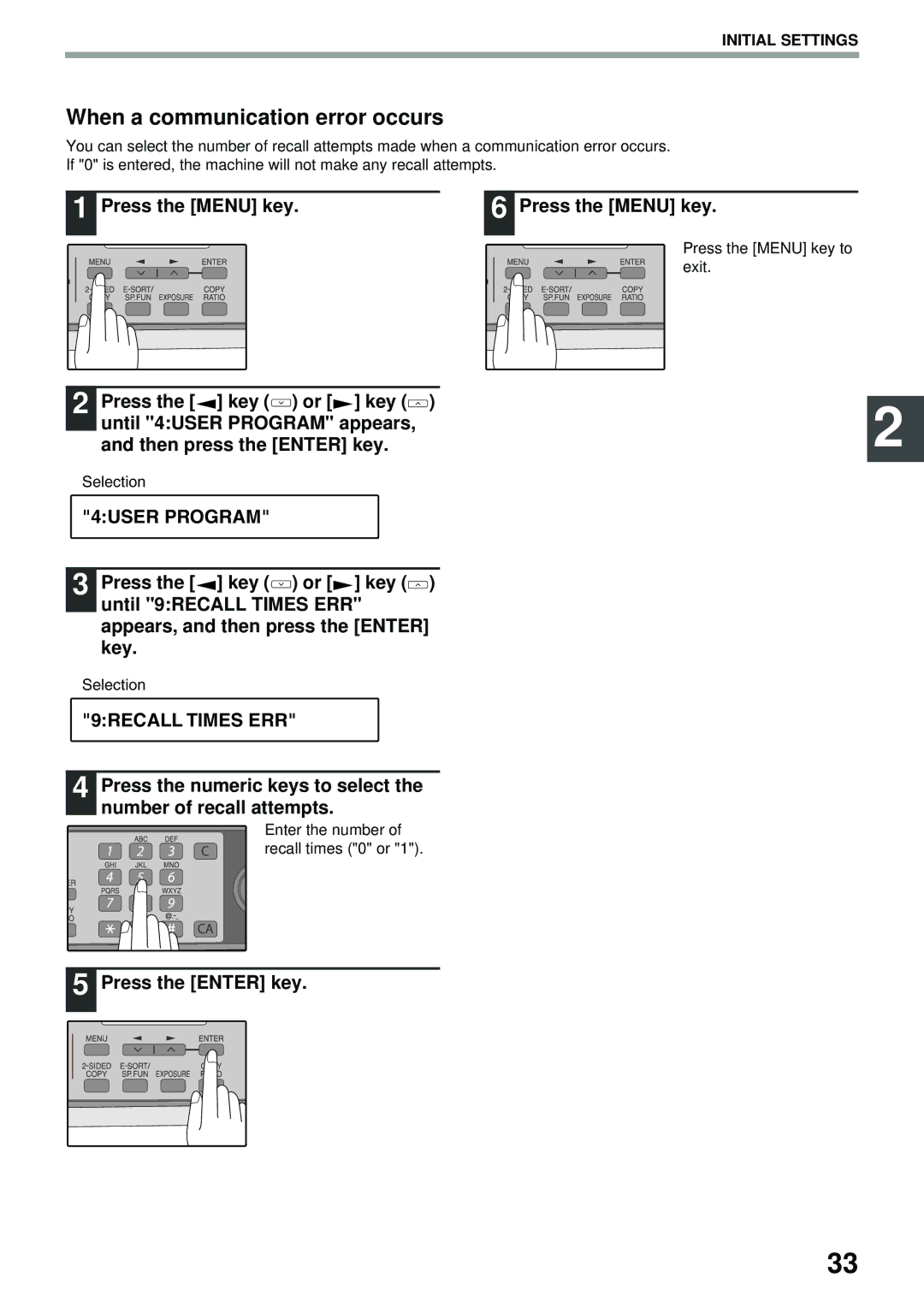 Toshiba GD-1300 manual When a communication error occurs, 9RECALL Times ERR 