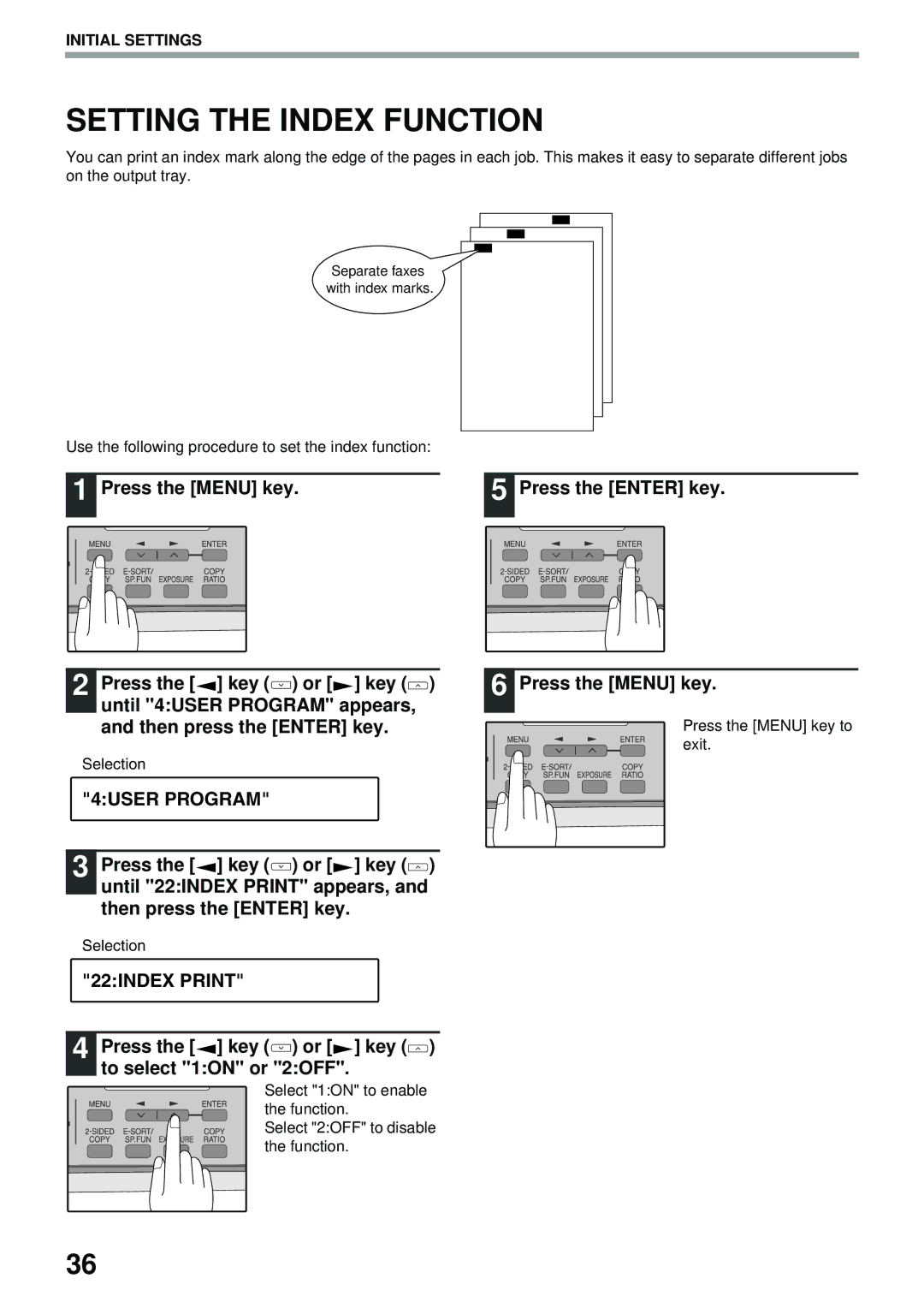 Toshiba GD-1300 manual Setting the Index Function, 22INDEX Print 