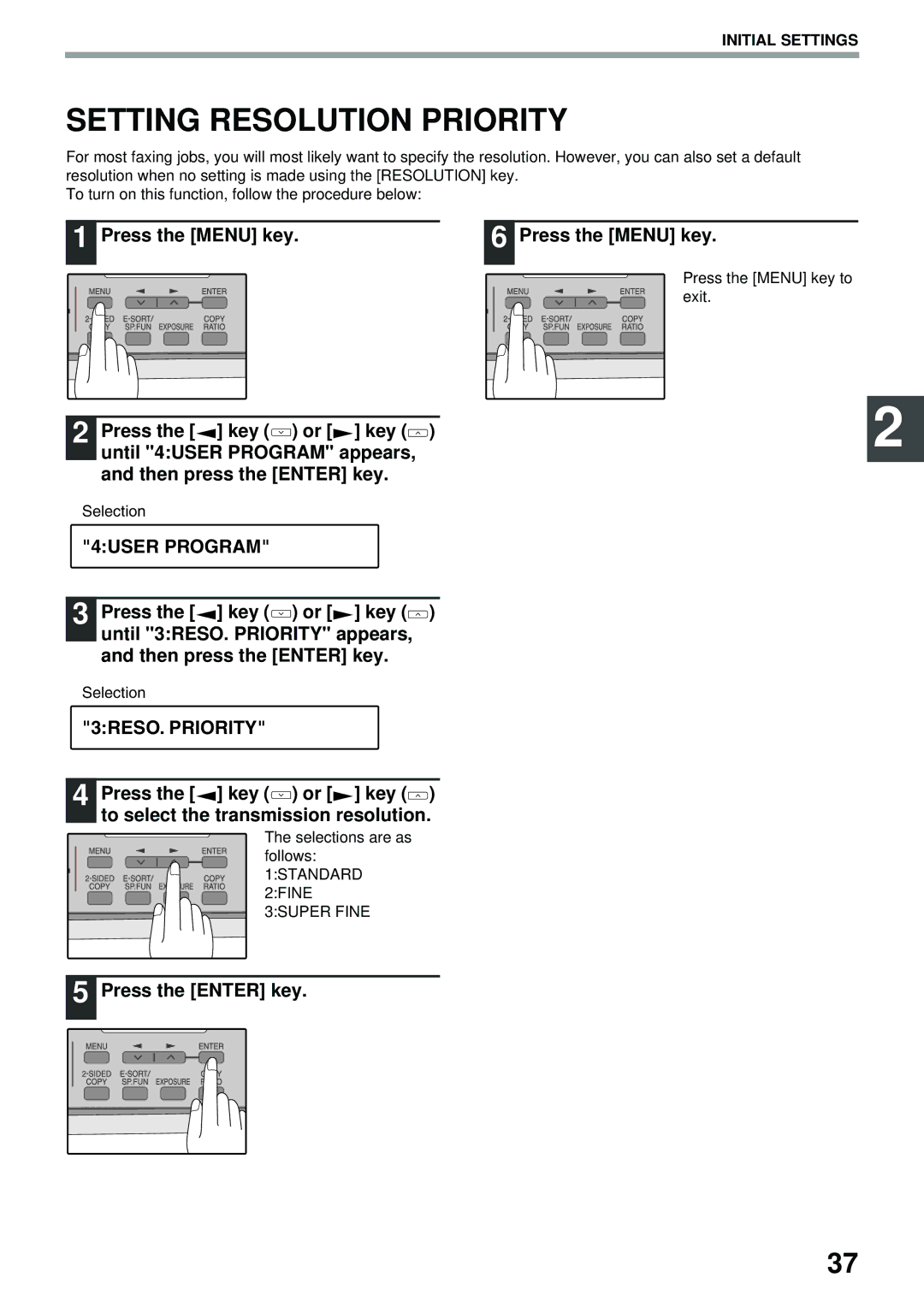 Toshiba GD-1300 Setting Resolution Priority, 3RESO. Priority, Press the key or key to select the transmission resolution 