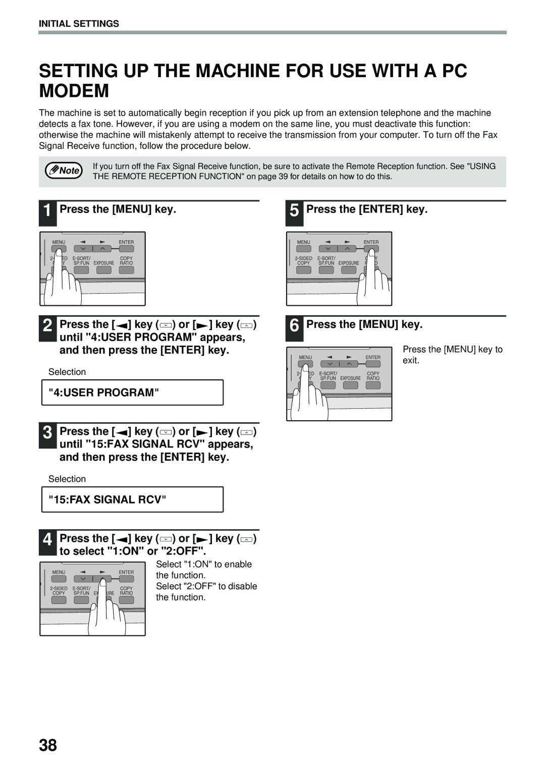 Toshiba GD-1300 manual Setting UP the Machine for USE with a PC Modem, 15FAX Signal RCV 