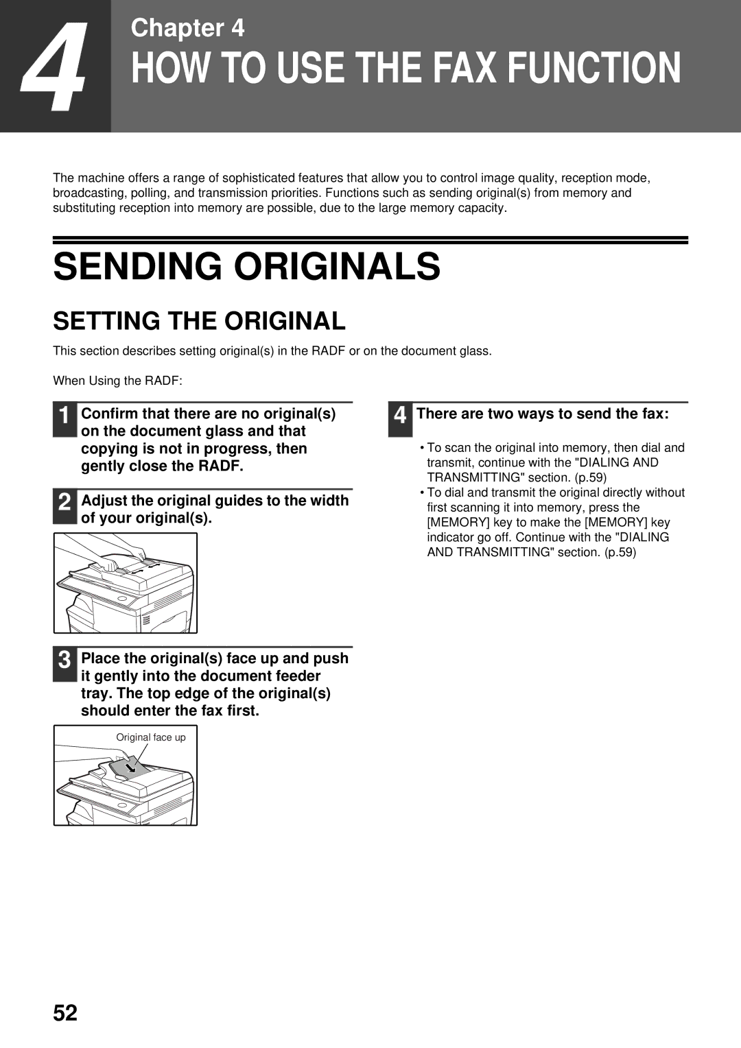 Toshiba GD-1300 manual Sending Originals, Setting the Original 