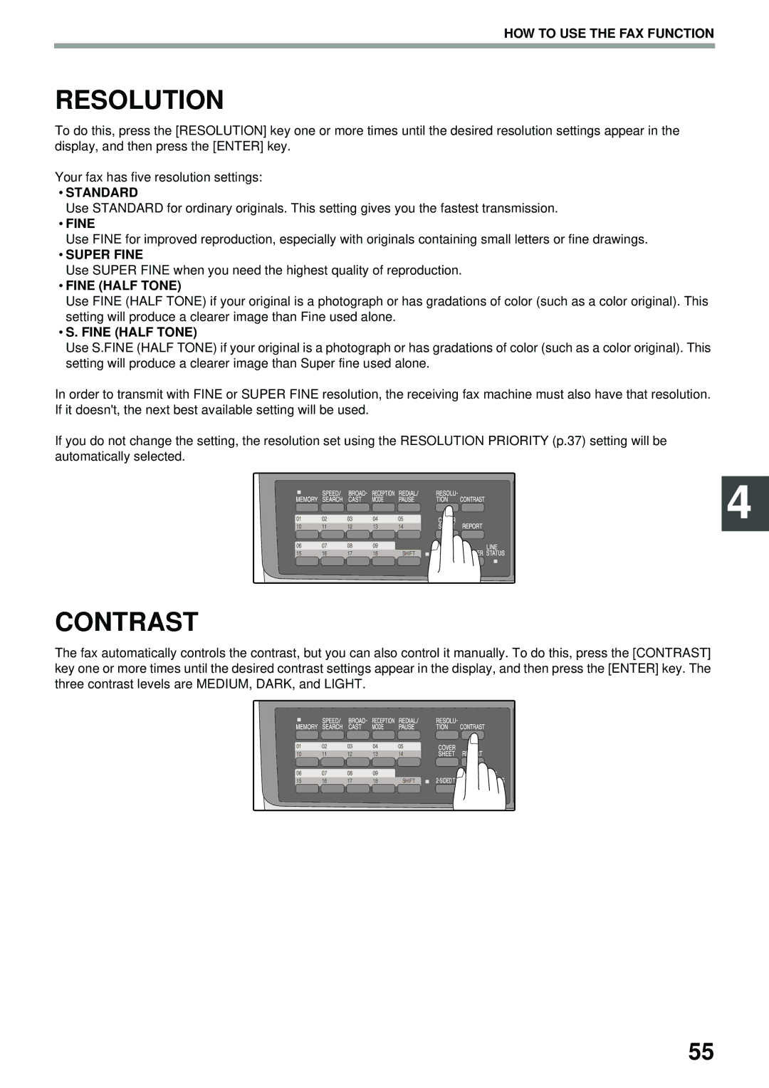 Toshiba GD-1300 manual Resolution, Contrast, Super Fine, Fine Half Tone 