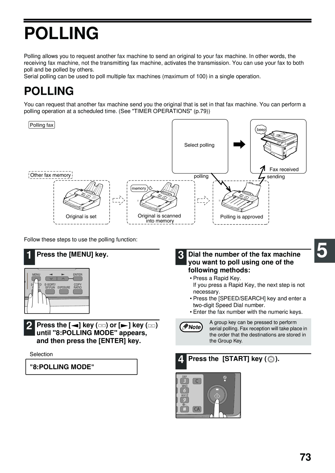 Toshiba GD-1300 manual Polling, 8POLLING Mode, Dial the number of the fax machine 