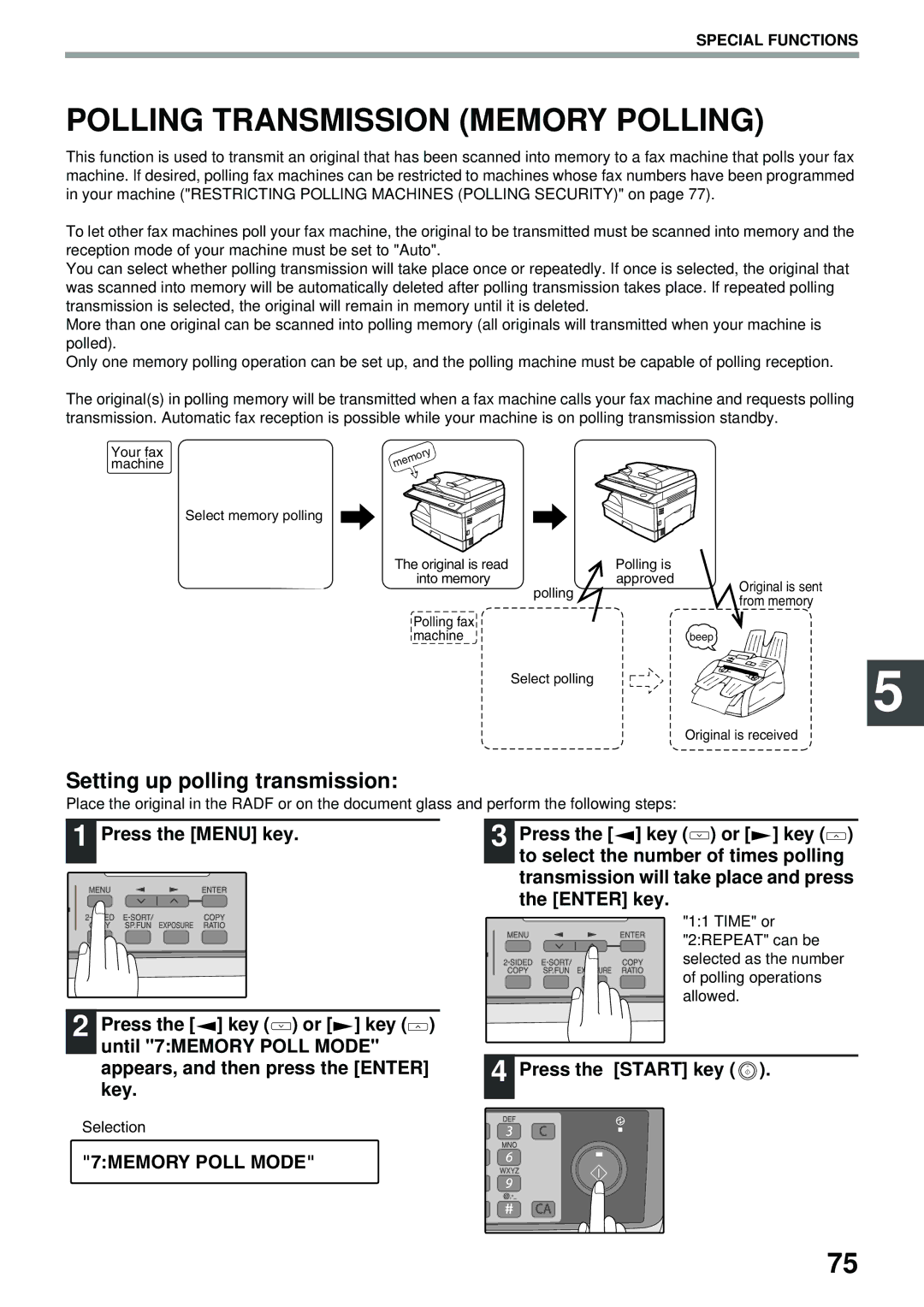 Toshiba GD-1300 manual Polling Transmission Memory Polling, Setting up polling transmission, 7MEMORY Poll Mode 