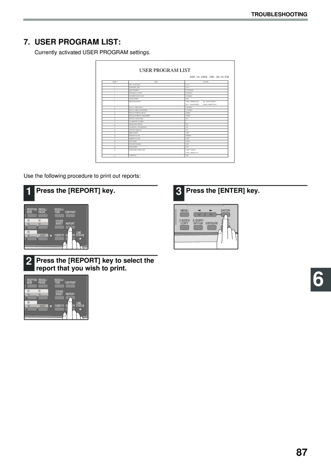 Toshiba GD-1300 manual User Program List 