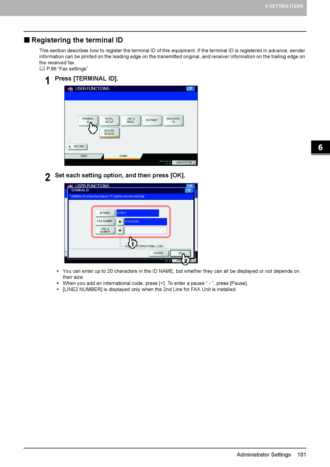 Toshiba GD-1320 manual  Registering the terminal ID, Press Terminal ID Set each setting option, and then press OK 