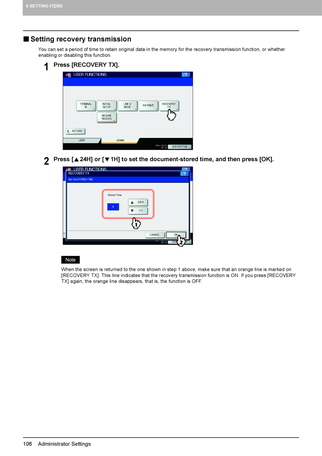 Toshiba GD-1320 manual  Setting recovery transmission 