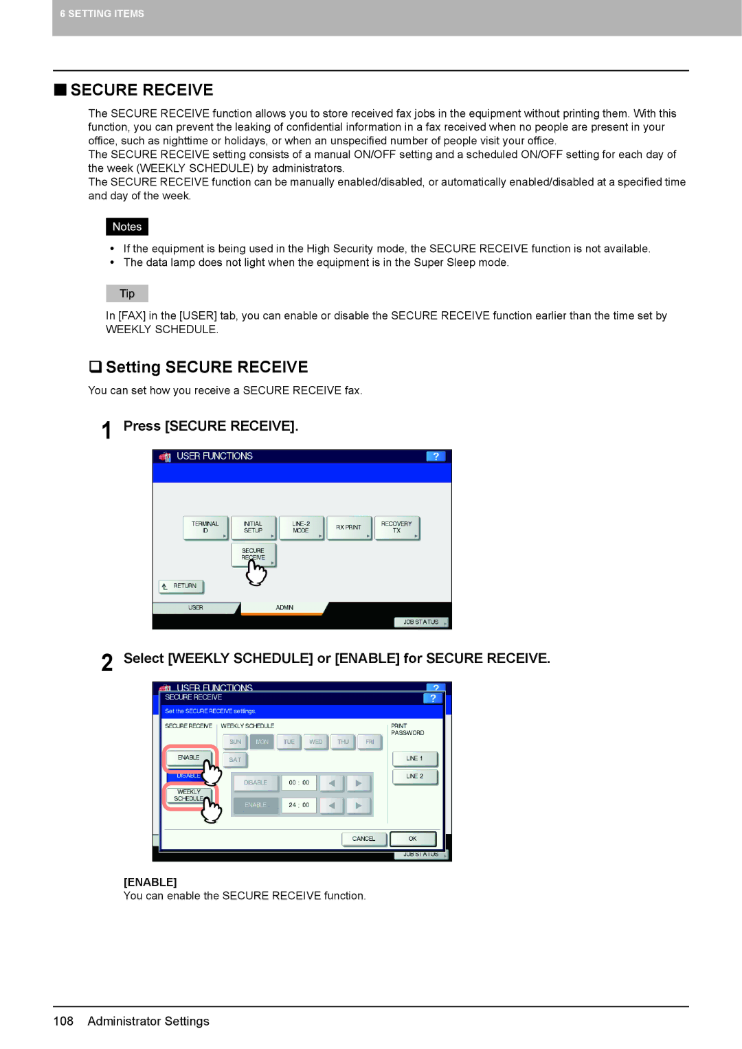 Toshiba GD-1320 manual  Setting Secure Receive, Enable 