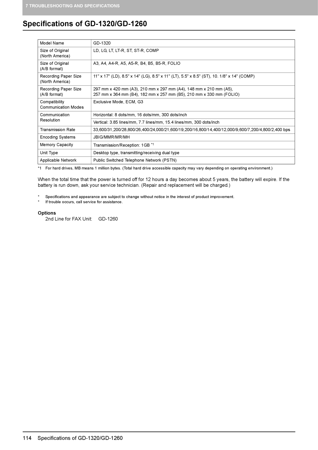 Toshiba manual Specifications of GD-1320/GD-1260, LD, LG, LT, LT-R, ST, ST-R, Comp 