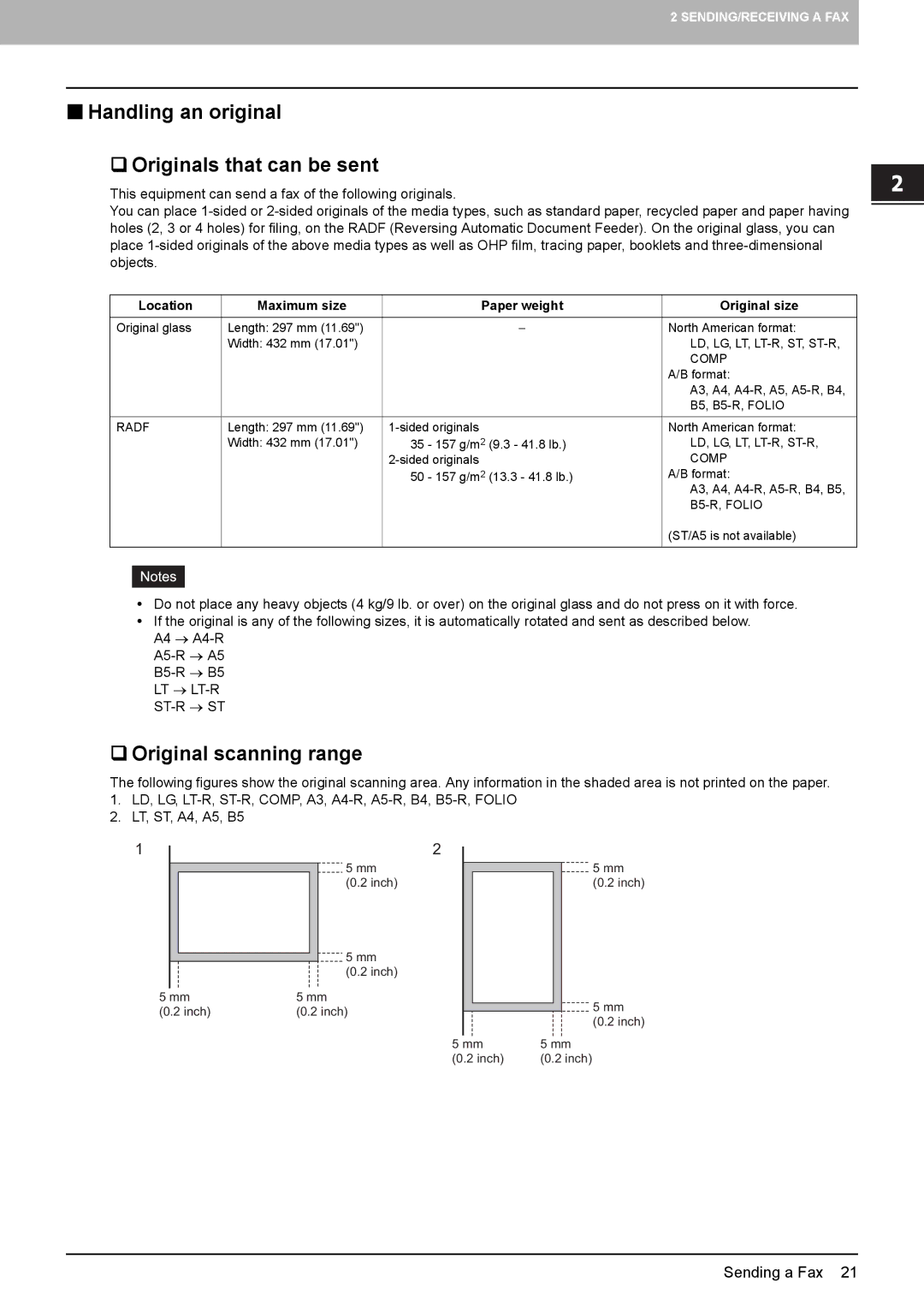 Toshiba GD-1320 manual  Handling an original  Originals that can be sent,  Original scanning range 