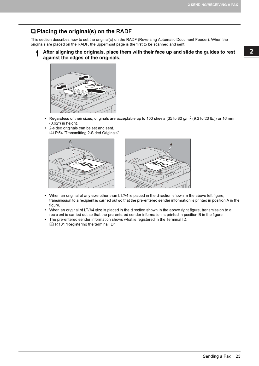 Toshiba GD-1320 manual  Placing the originals on the Radf 