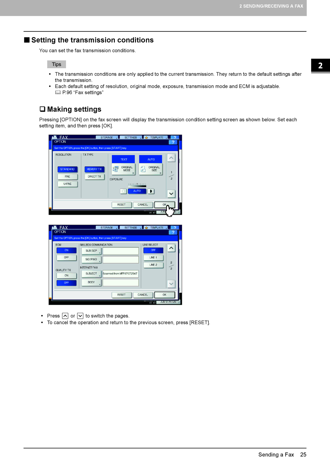 Toshiba GD-1320 manual  Setting the transmission conditions,  Making settings 