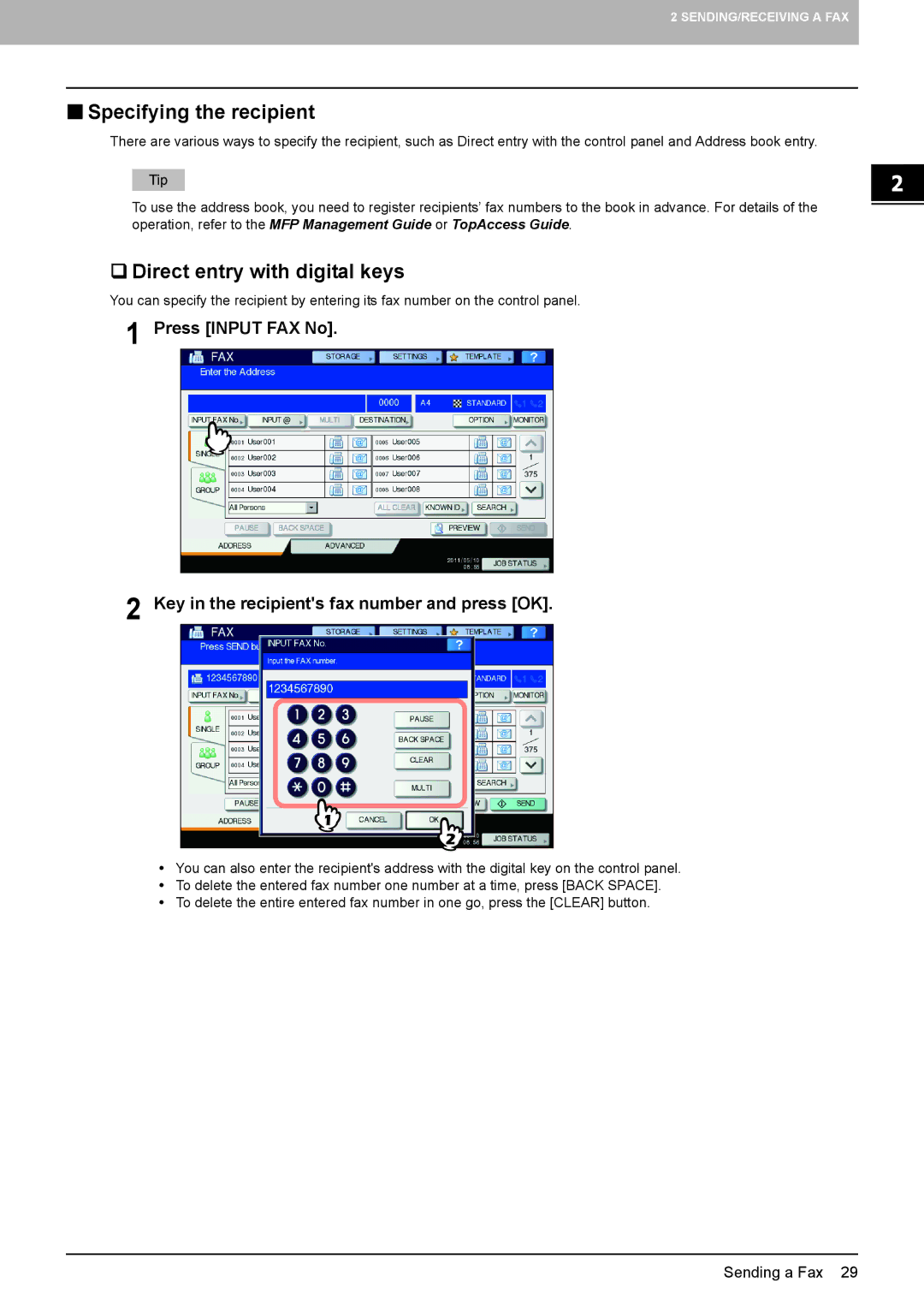 Toshiba GD-1320 manual  Specifying the recipient,  Direct entry with digital keys 