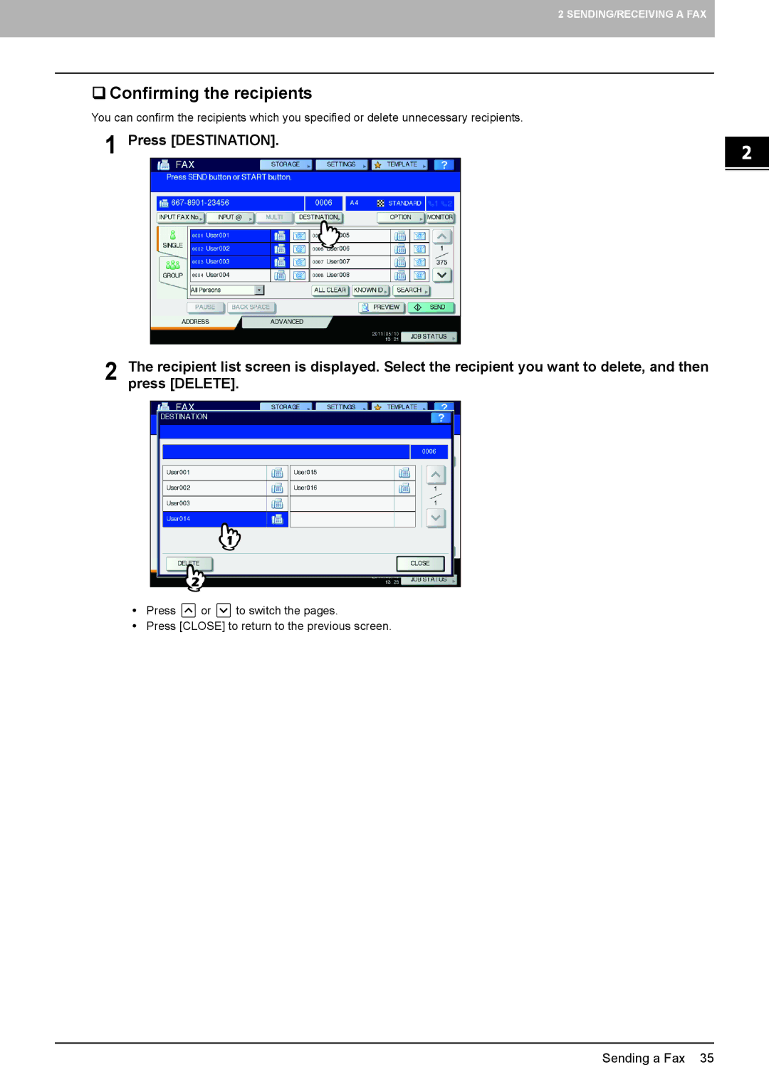 Toshiba GD-1320 manual  Confirming the recipients 