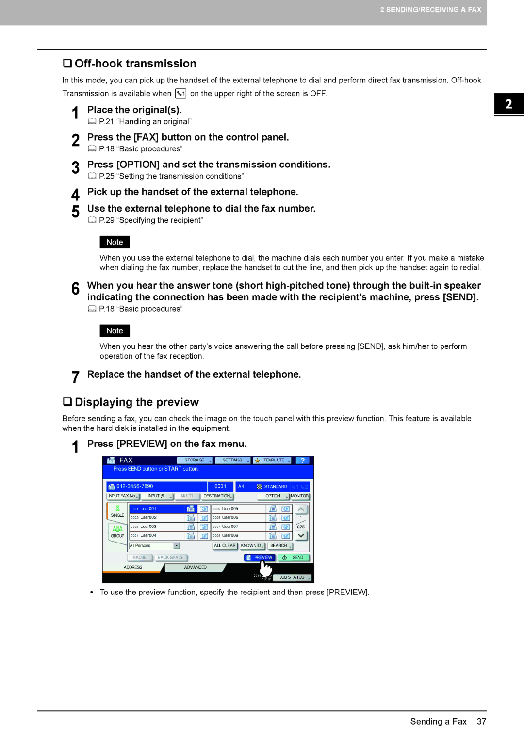 Toshiba GD-1320 manual  Off-hook transmission,  Displaying the preview, Replace the handset of the external telephone 