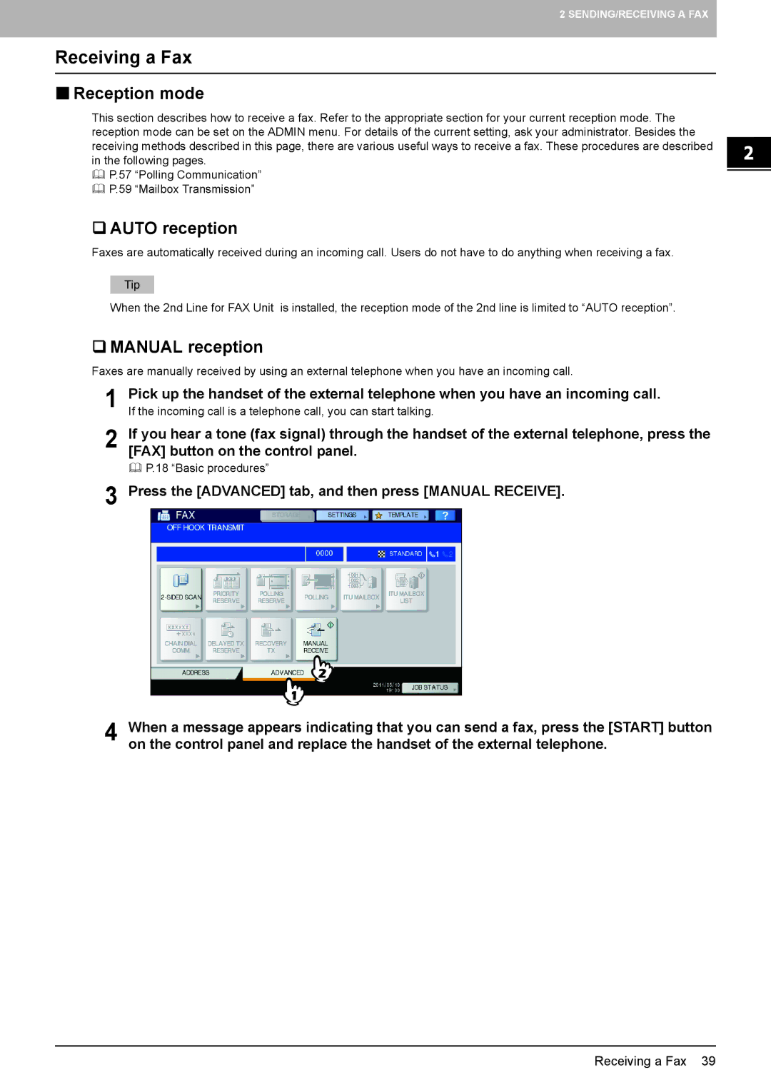 Toshiba GD-1320 manual Receiving a Fax,  Reception mode,  Auto reception,  Manual reception 