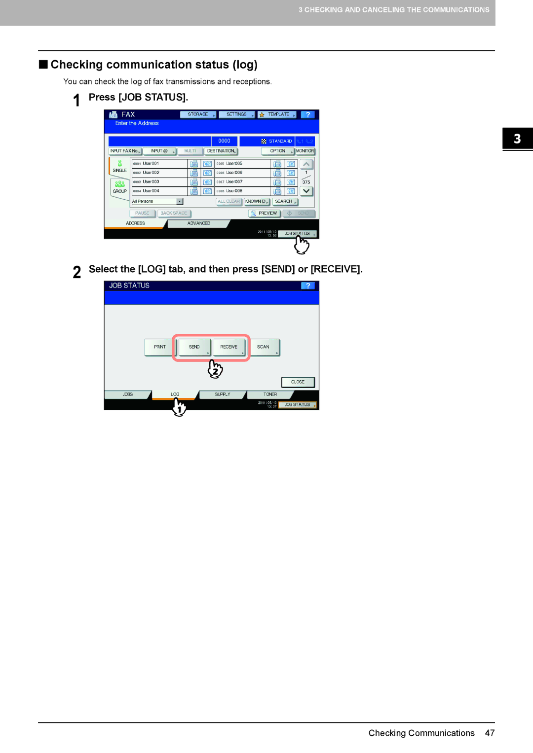 Toshiba GD-1320 manual  Checking communication status log 