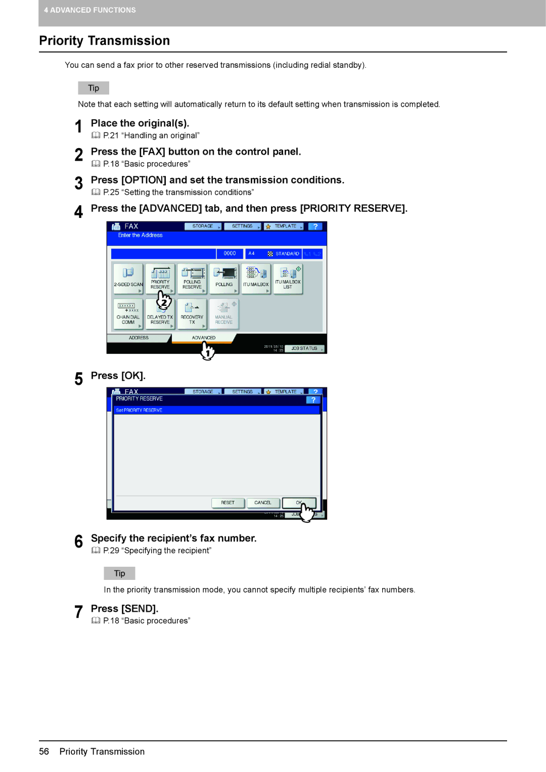 Toshiba GD-1320 manual Priority Transmission, Place the originals 