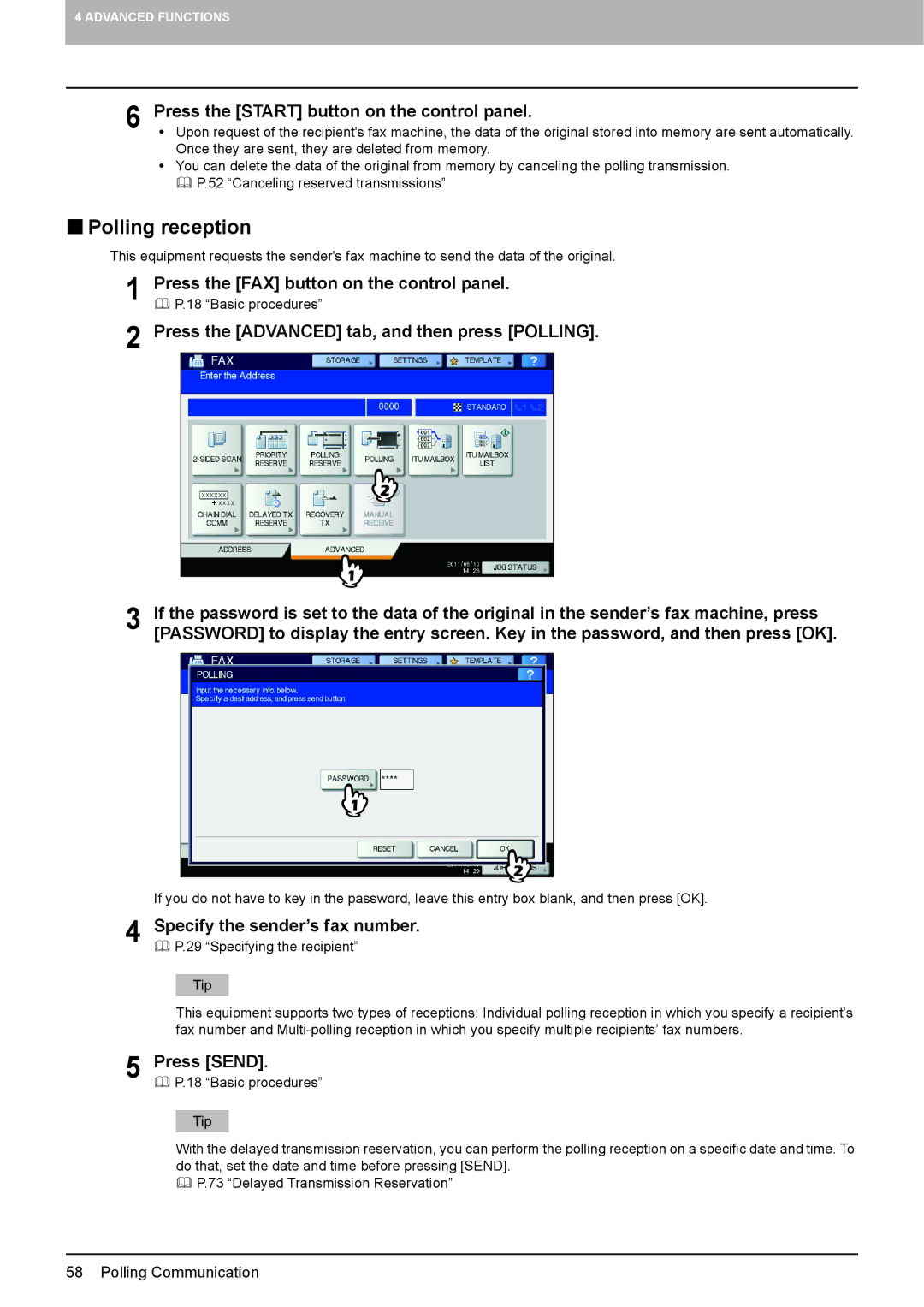 Toshiba GD-1320 manual  Polling reception, Press the Start button on the control panel 