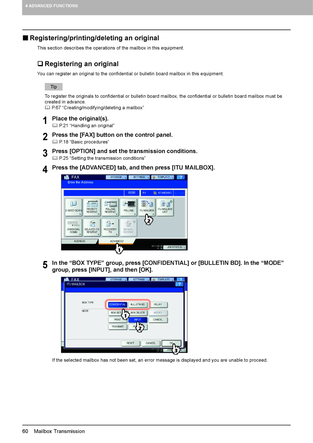 Toshiba GD-1320 manual  Registering/printing/deleting an original,  Registering an original 