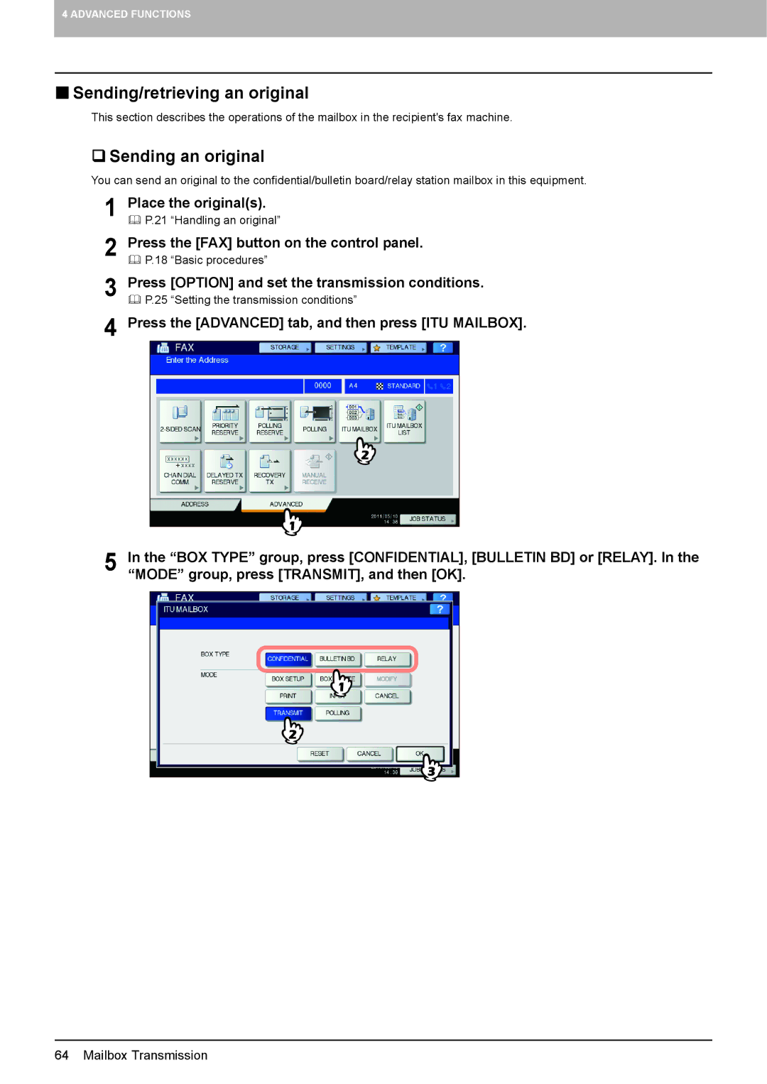 Toshiba GD-1320 manual  Sending/retrieving an original,  Sending an original 