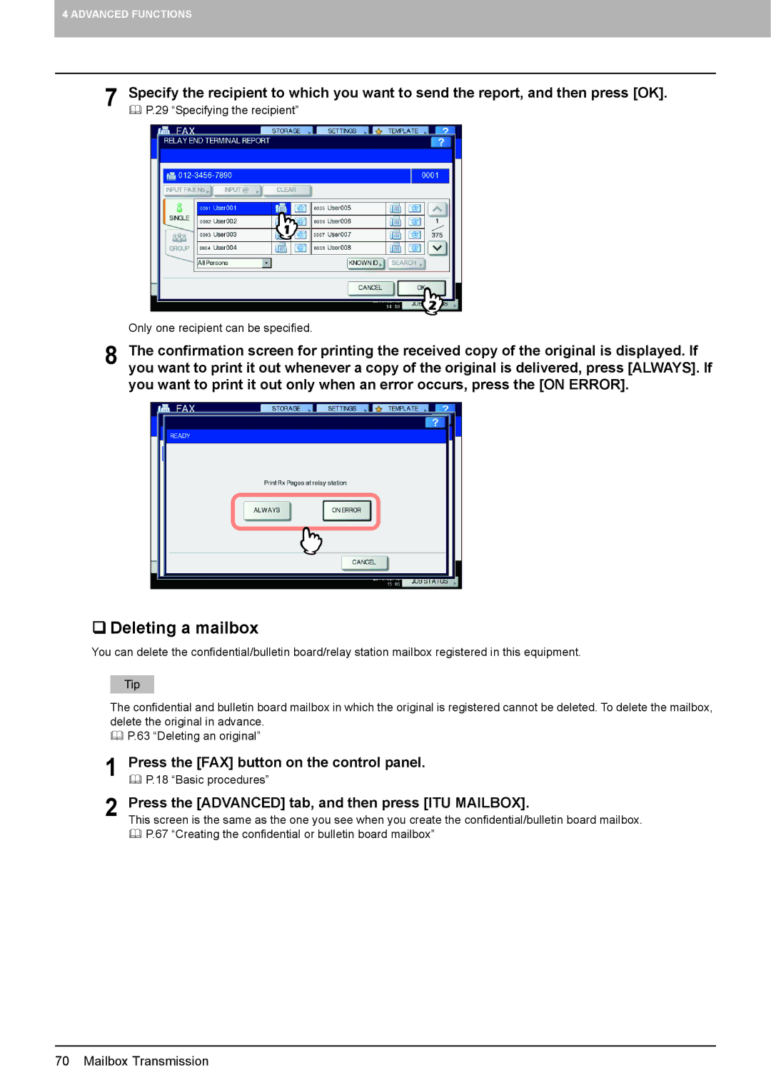 Toshiba GD-1320 manual  Deleting a mailbox 