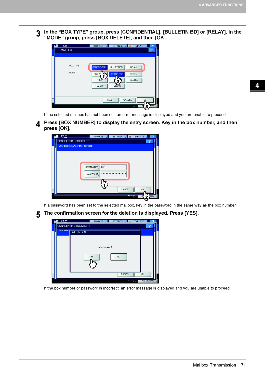 Toshiba GD-1320 manual Confirmation screen for the deletion is displayed. Press YES 