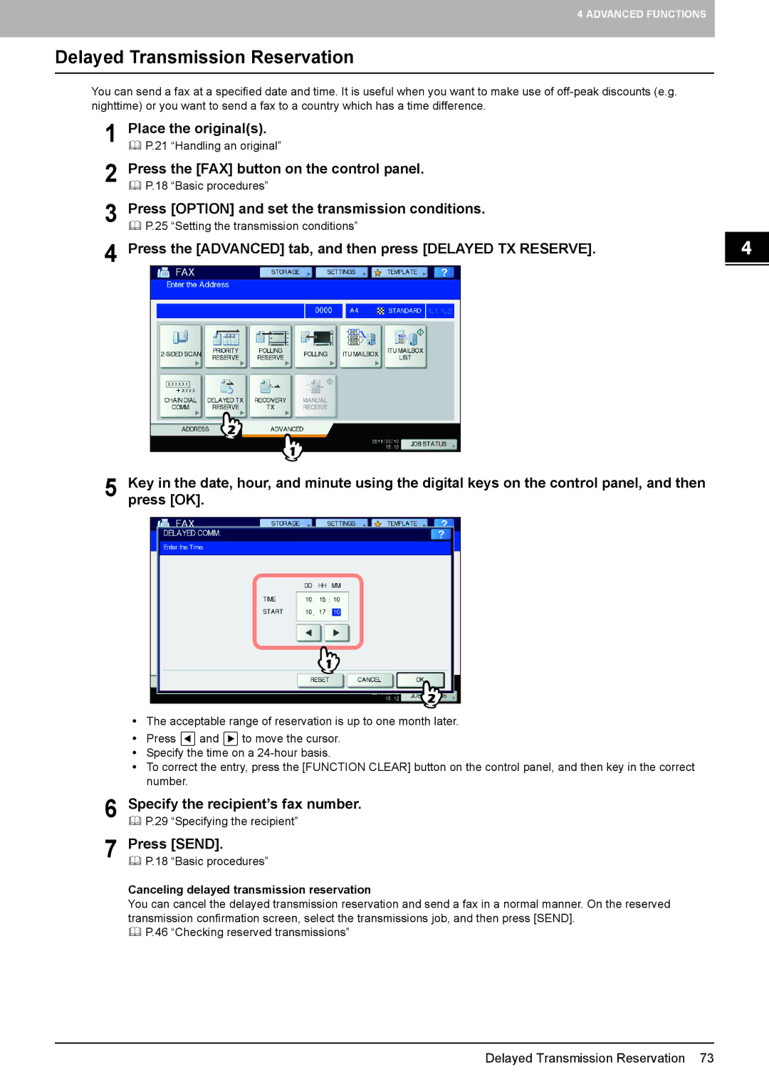 Toshiba GD-1320 manual Delayed Transmission Reservation, Canceling delayed transmission reservation 