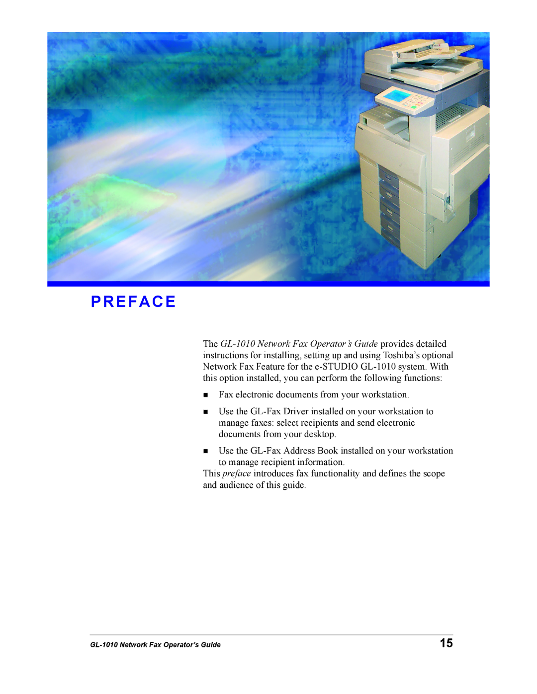 Toshiba GL-1010 manual Preface 