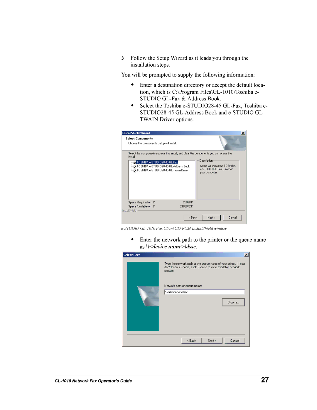 Toshiba manual Studio GL-1010 Fax Client CD-ROM InstallShield window 