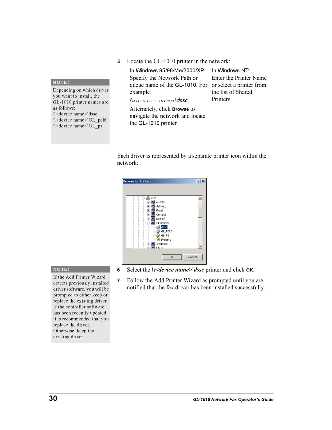 Toshiba manual Locate the GL-1010 printer in the network 