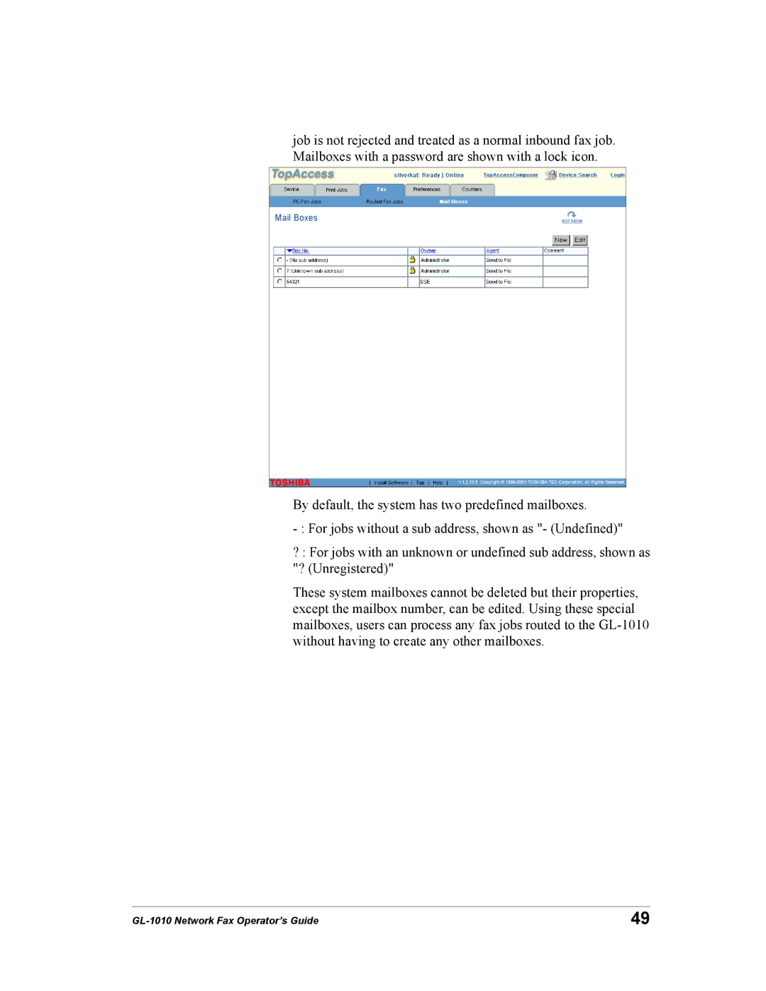 Toshiba manual GL-1010 Network Fax Operator’s Guide 