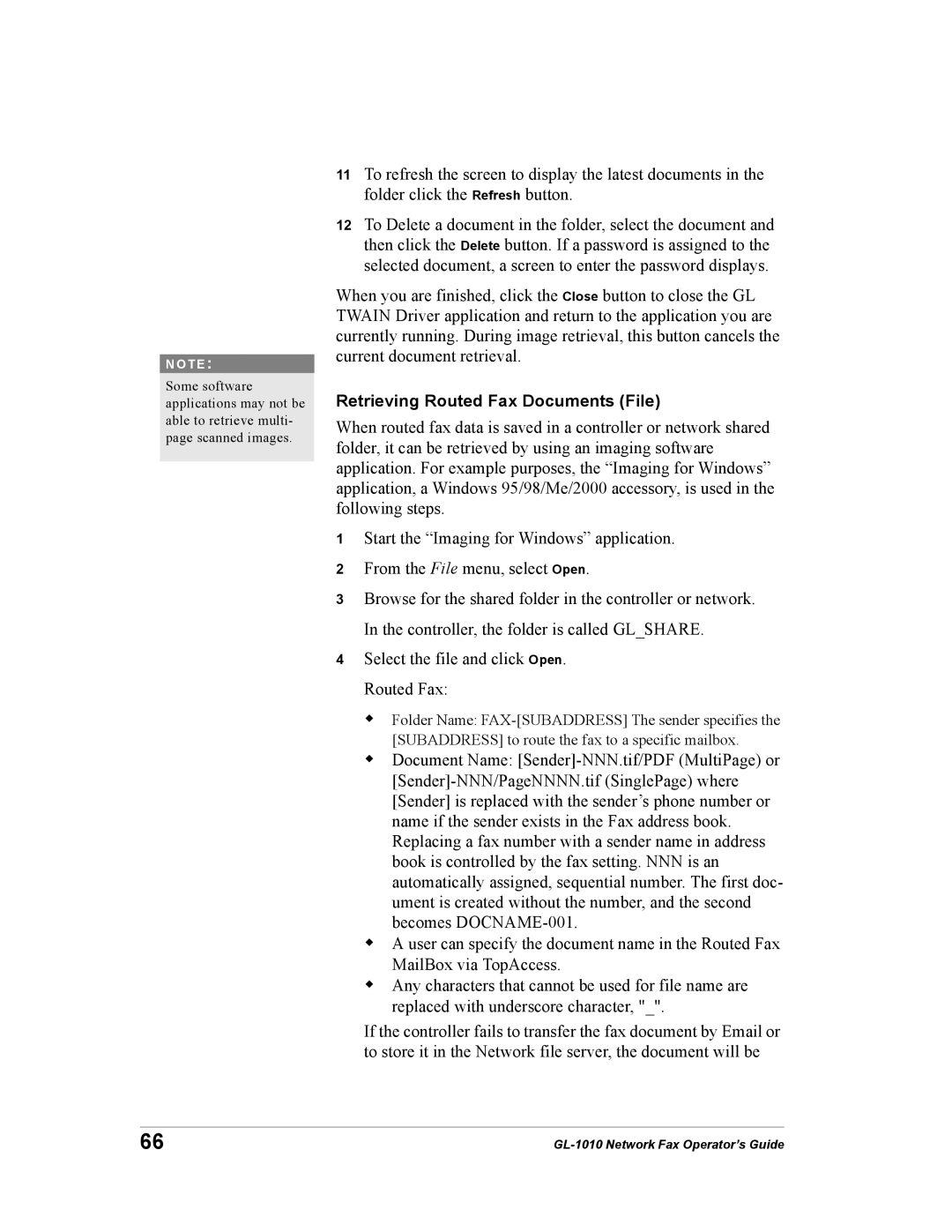 Toshiba GL-1010 manual Retrieving Routed Fax Documents File 