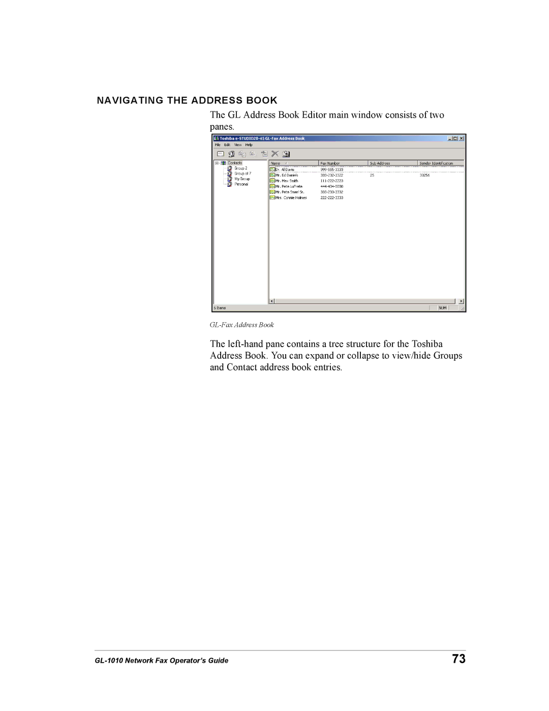 Toshiba GL-1010 manual Navigating the Address Book 