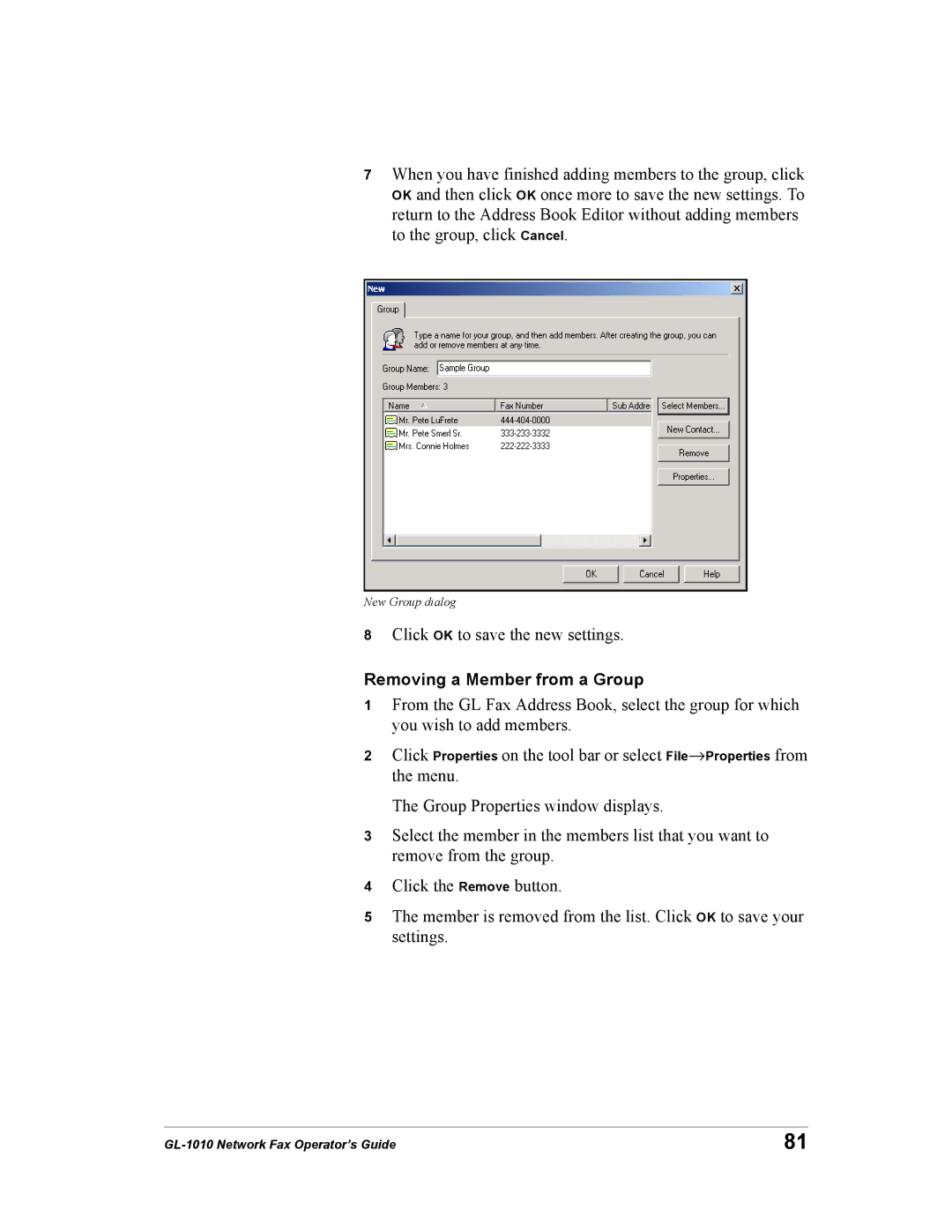 Toshiba GL-1010 manual Removing a Member from a Group 