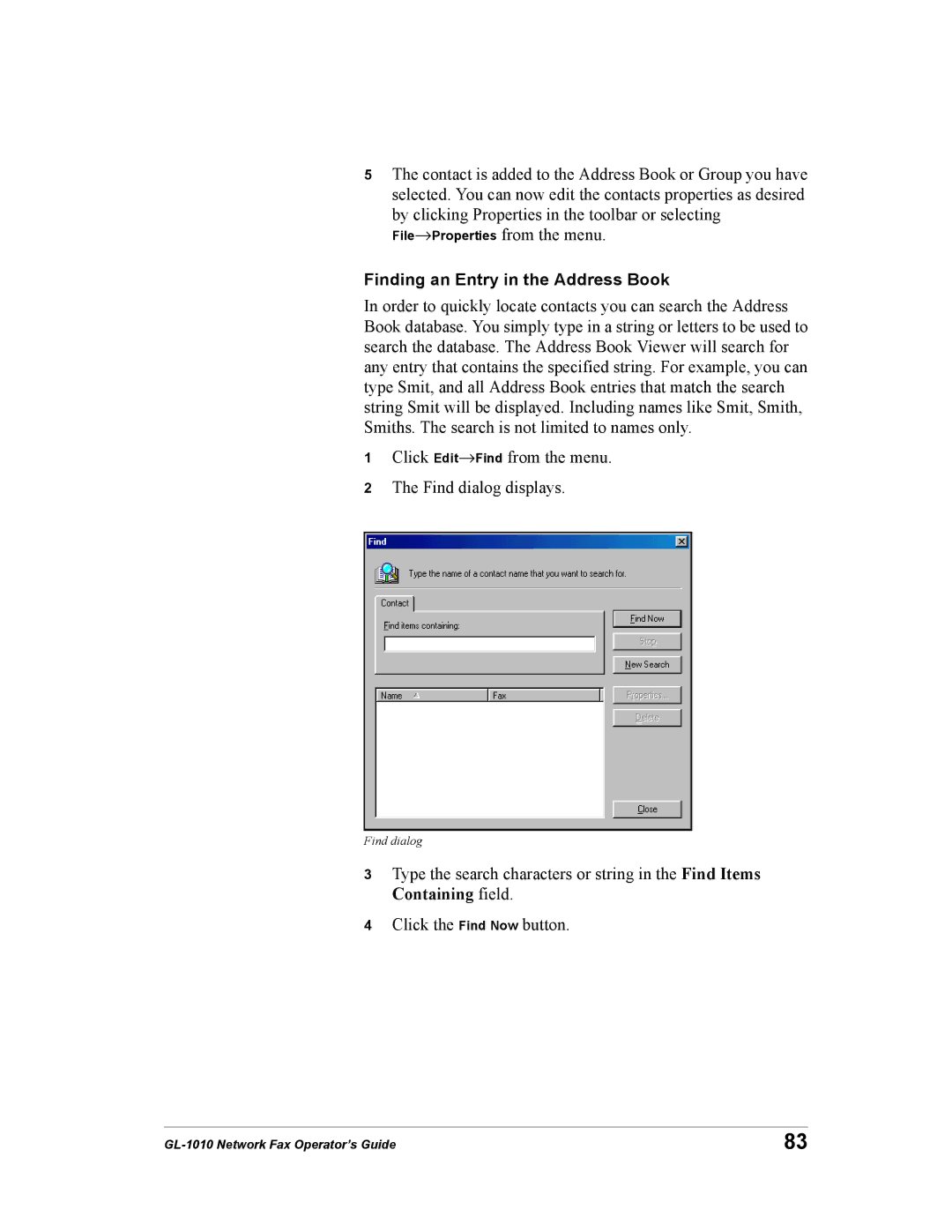 Toshiba GL-1010 manual Finding an Entry in the Address Book 