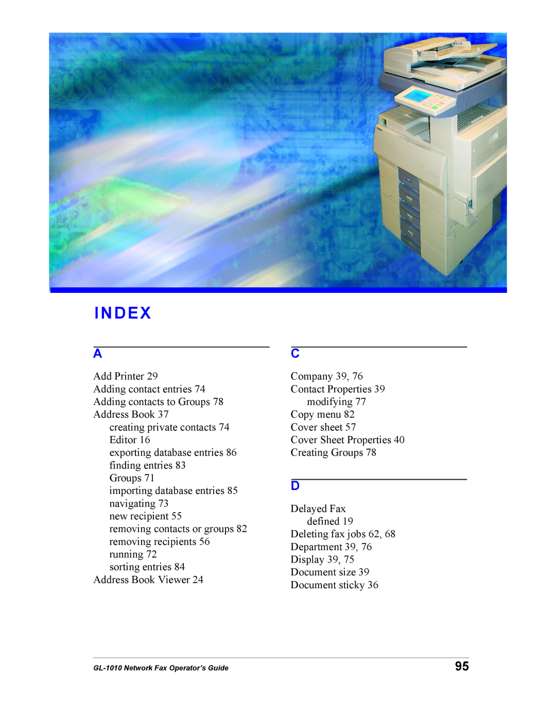 Toshiba GL-1010 manual Index 