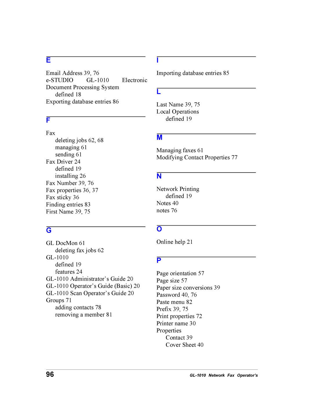 Toshiba manual GL-1010 Network Fax Operator’s 