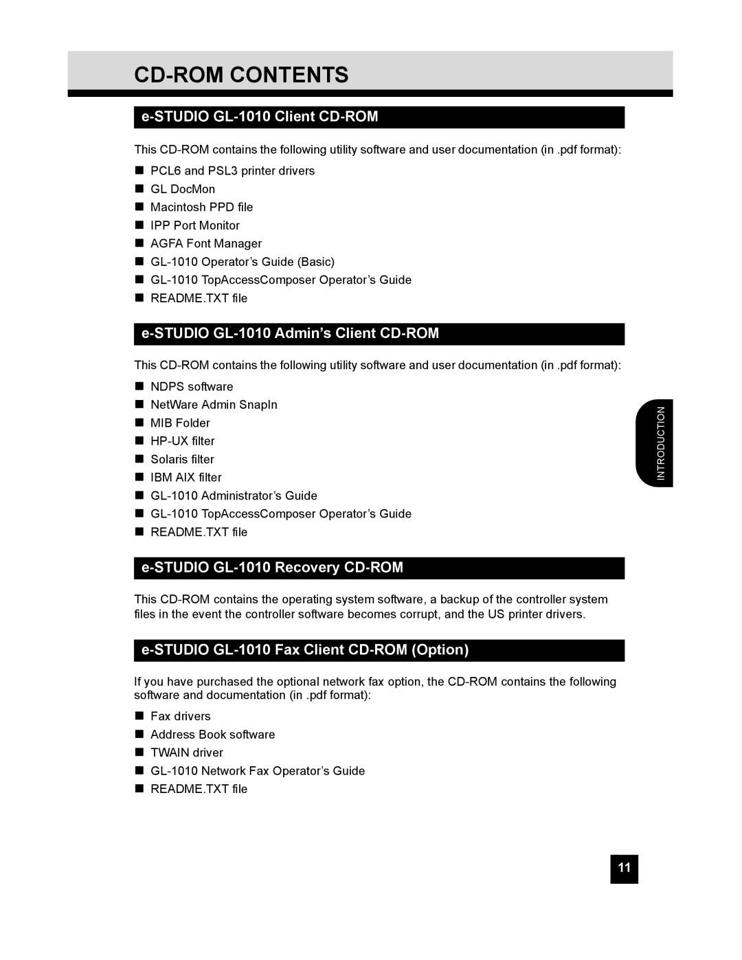 Toshiba GL-1010 quick start CD-ROM Contents 