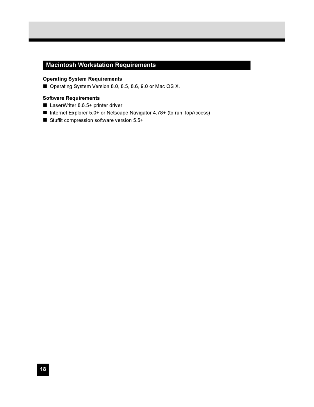 Toshiba GL-1010 quick start Macintosh Workstation Requirements 