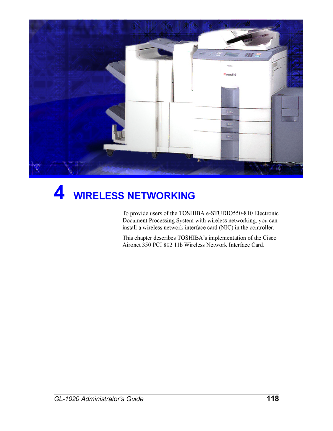 Toshiba GL-1020 manual Wireless Networking, 118 