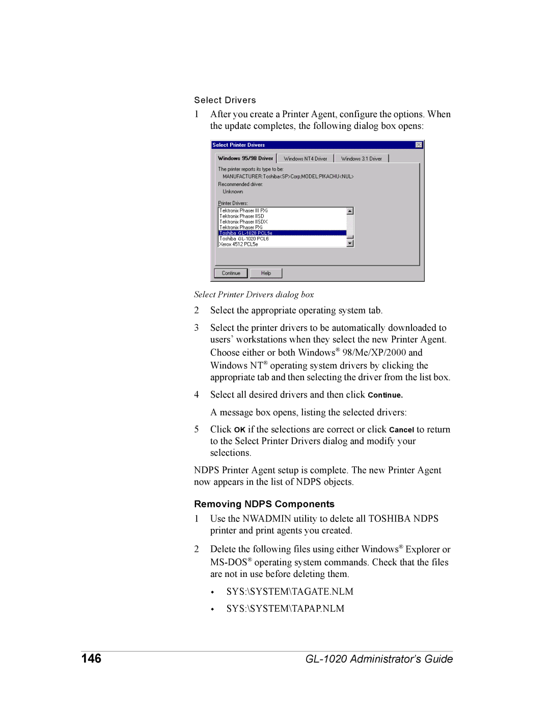 Toshiba GL-1020 manual 146, Removing Ndps Components 