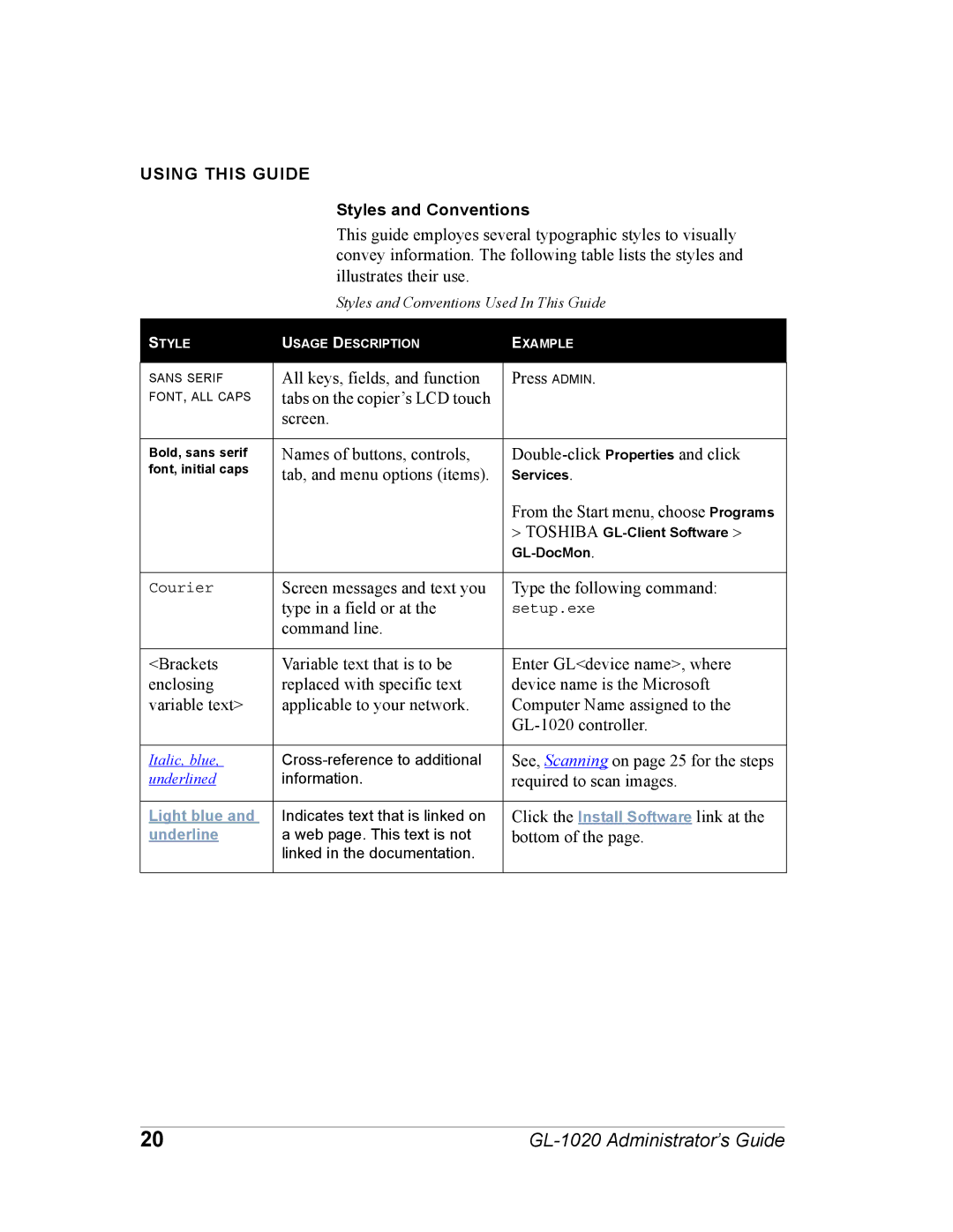 Toshiba GL-1020 manual Using this Guide, Styles and Conventions 