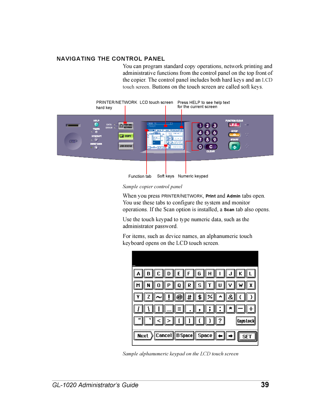 Toshiba GL-1020 manual Navigating the Control Panel 