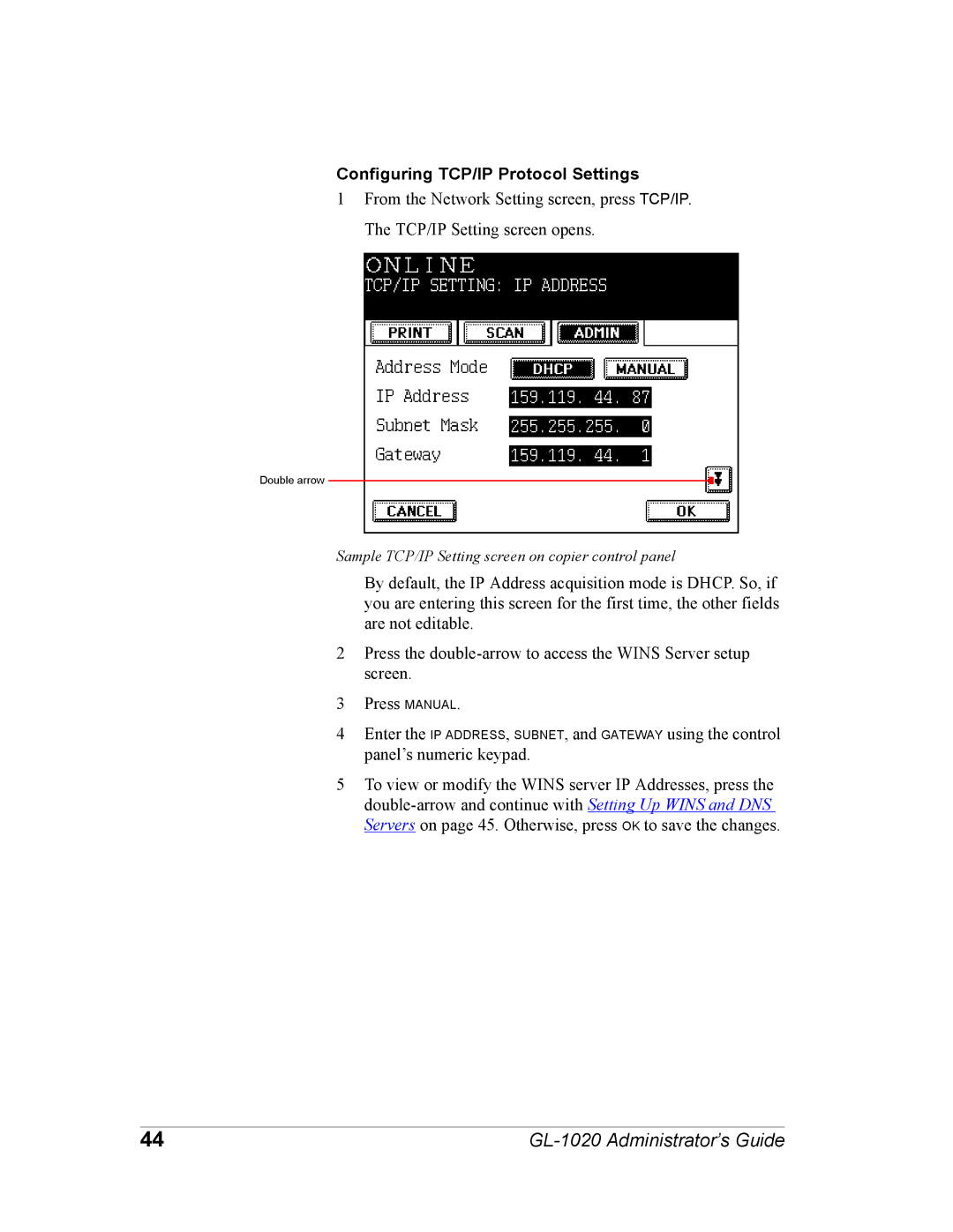 Toshiba GL-1020 manual Configuring TCP/IP Protocol Settings 