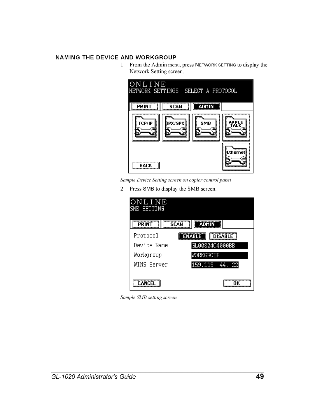 Toshiba GL-1020 manual Naming the Device and Workgroup 